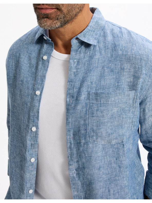 Celio Modrá pánska ľanová košeľa Celio Daflix