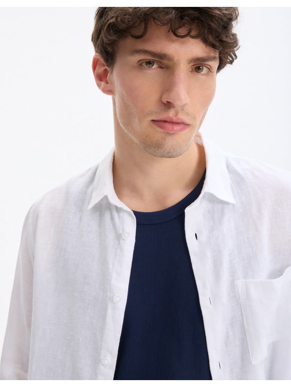 Celio Biela pánska ľanová košeľa Celio Daflix