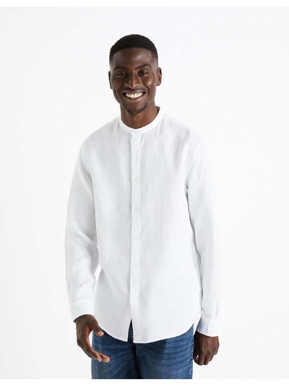 Celio Biela pánska ľanová košeľa Celio Damaolin