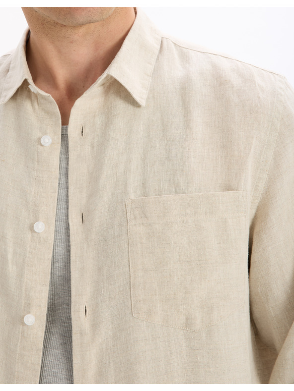Celio Krémová pánska ľanová košeľa Celio Daflix