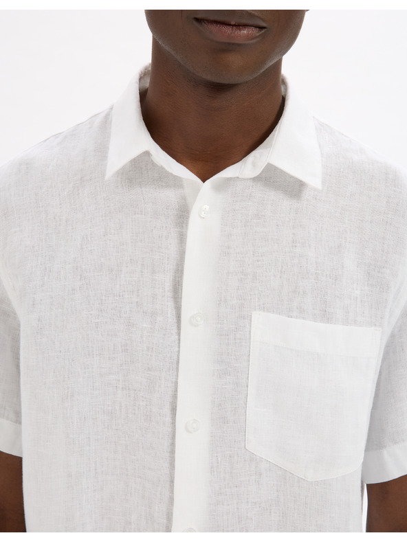 Celio Biela pánska ľanová košeľa Celio Damarlin