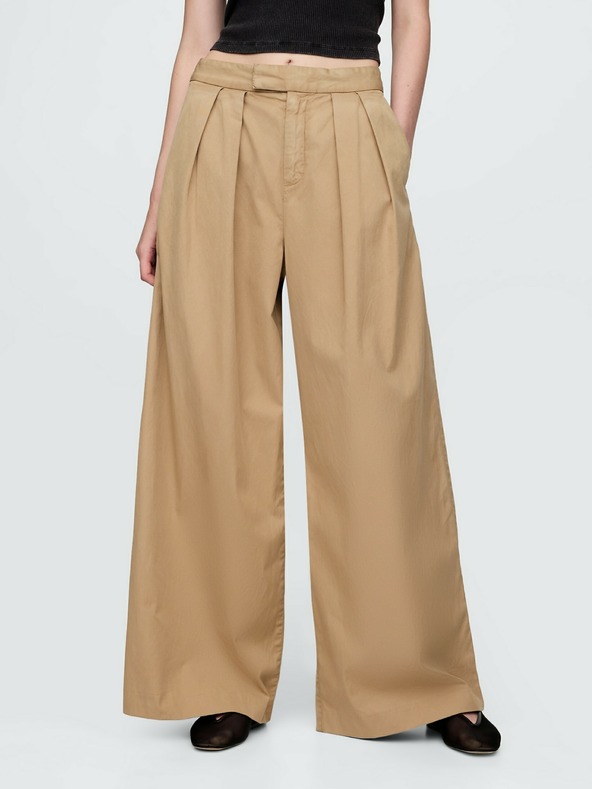 GAP Plisované keprové khaki nohavice High Rise wide-leg GAP