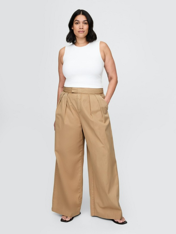 GAP Plisované keprové khaki nohavice High Rise wide-leg GAP