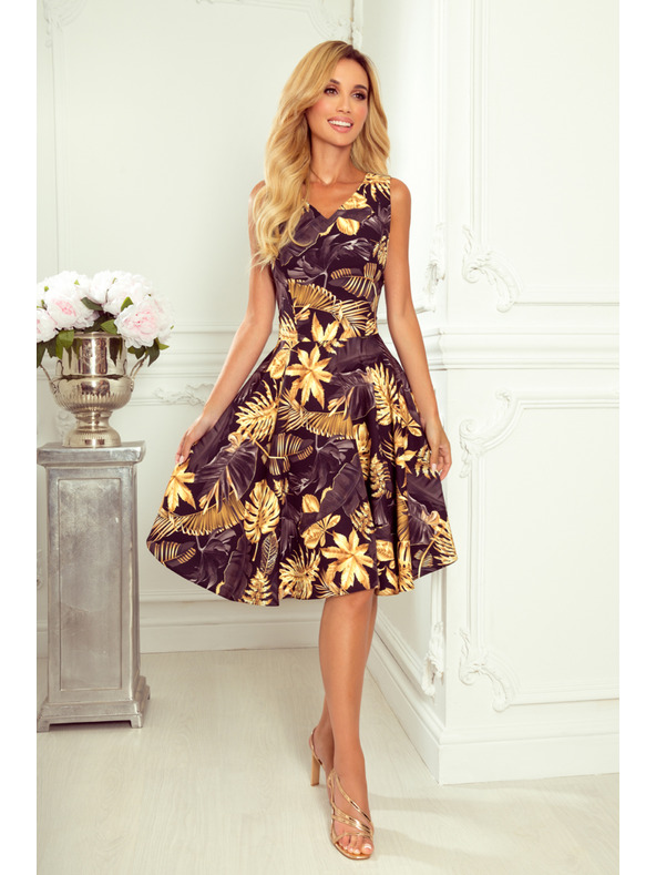 numoco Šaty so srdiečkovým výstrihom - zlatý list Numoco