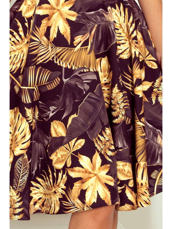 numoco Šaty so srdiečkovým výstrihom - zlatý list Numoco