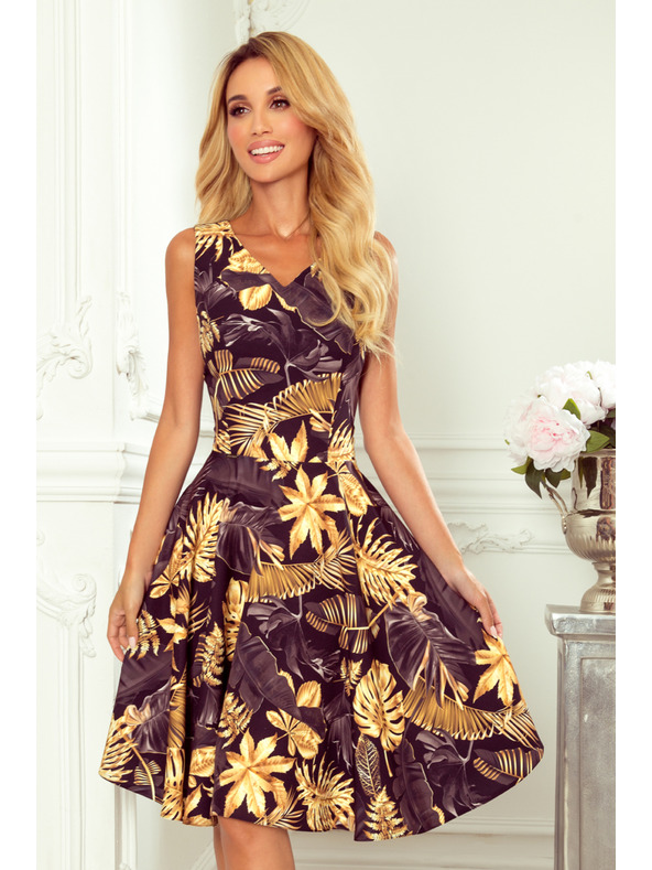 numoco Šaty so srdiečkovým výstrihom - zlatý list Numoco