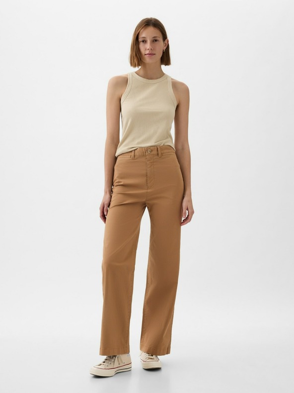 GAP Khaki nohavice High Stride wide-leg ankle GAP