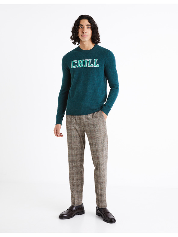 Celio Petrolejový pánsky sveter z merino vlny Celio Cenormal