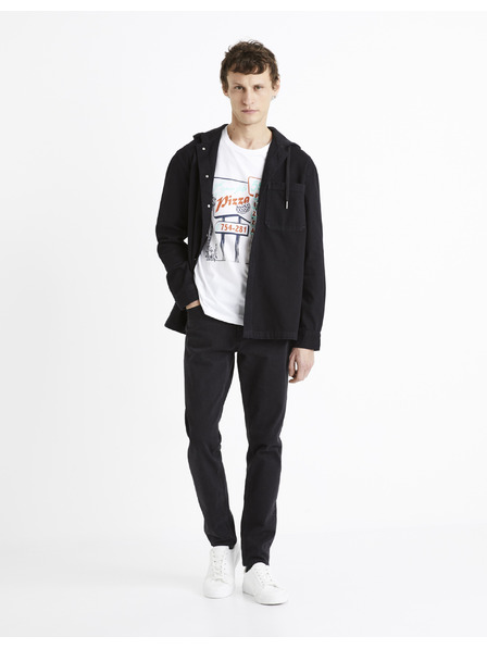 Celio Čierne pánske džínsové tričko s kapucňou Celio Dadenim