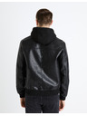 Celio Čierna pánska kožená bunda s kapucňou Celio Fumati
