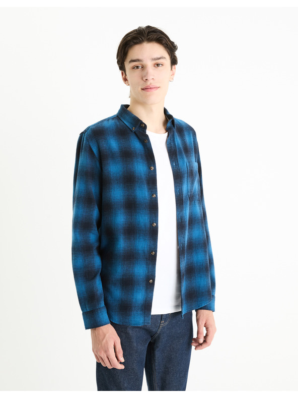 Celio Modrá pánska kockovaná košeľa Celio Fabuche