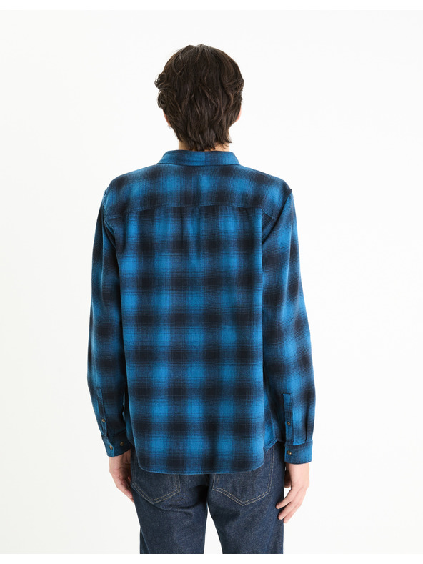 Celio Modrá pánska kockovaná košeľa Celio Fabuche