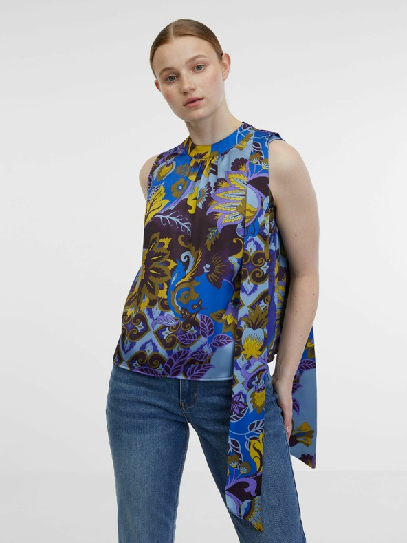 Orsay Modrá dámska vzorovaná saténová blúzka ORSAY