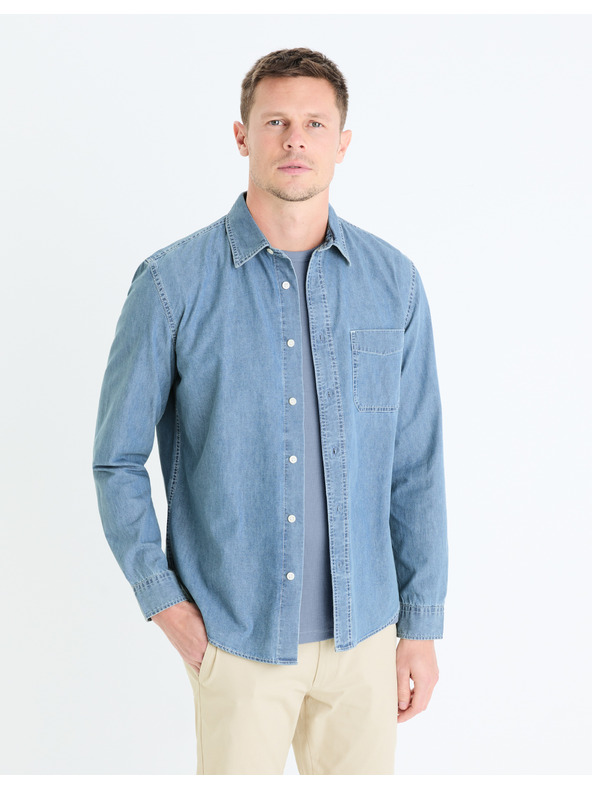 Celio Modrá pánska džínsová košeľa Celio Gagusti1