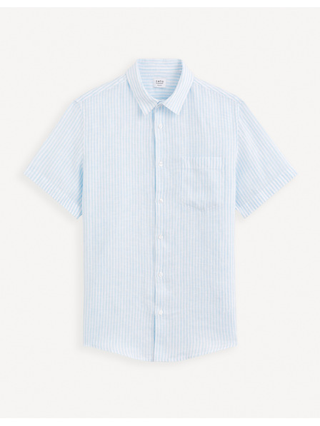 Celio Svetlomodrá pánska pruhovaná ľanová košeľa Celio Damarlin