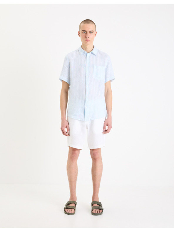 Celio Svetlomodrá pánska pruhovaná ľanová košeľa Celio Damarlin
