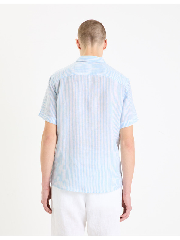 Celio Svetlomodrá pánska pruhovaná ľanová košeľa Celio Damarlin