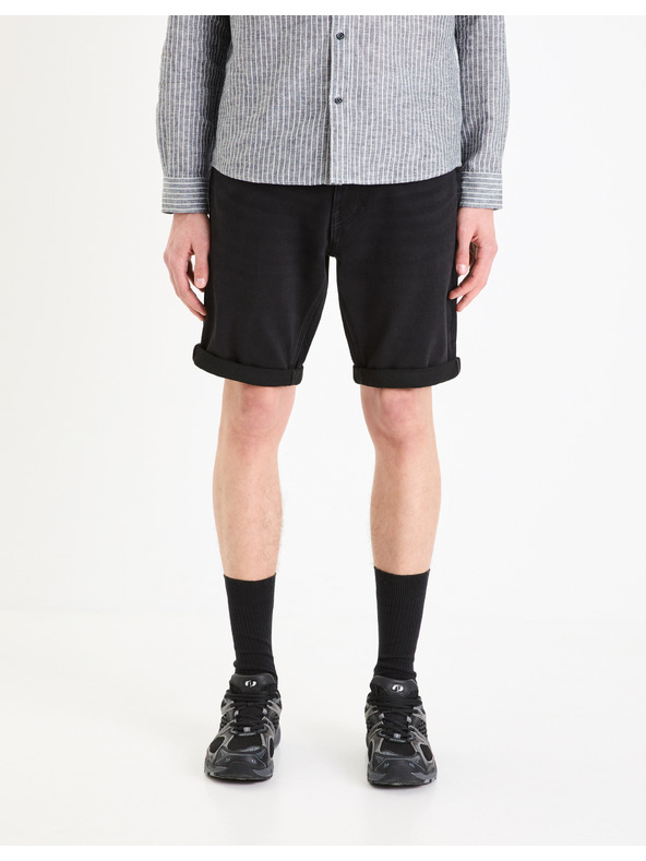 Celio Čierne pánske džínsové šortky Celio Boknitbm