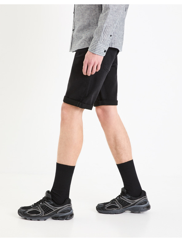 Celio Čierne pánske džínsové šortky Celio Boknitbm