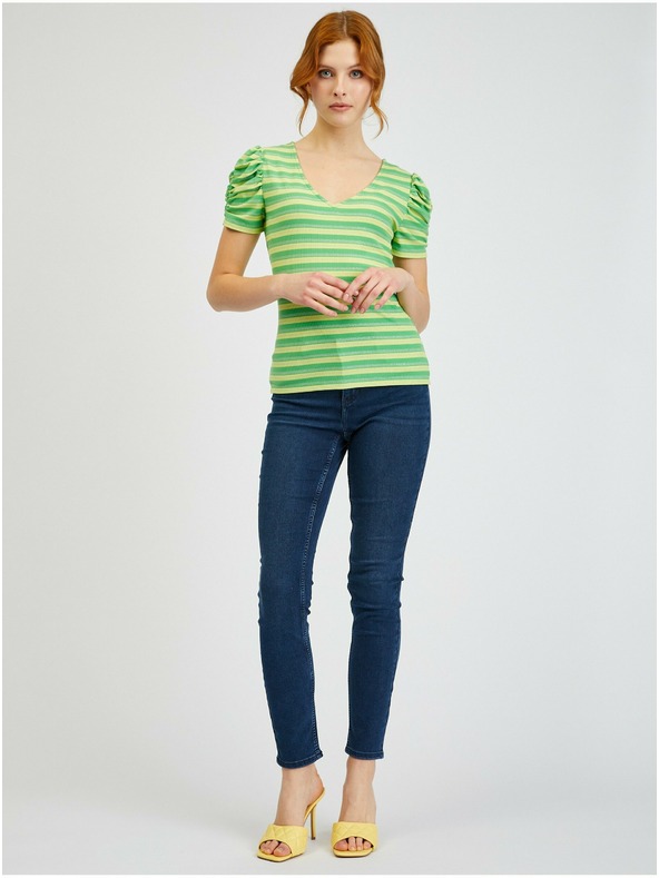 Orsay Žltozelené dámske pruhované tričko ORSAY