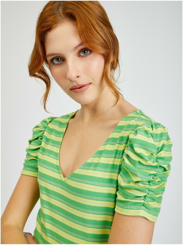 Orsay Žltozelené dámske pruhované tričko ORSAY