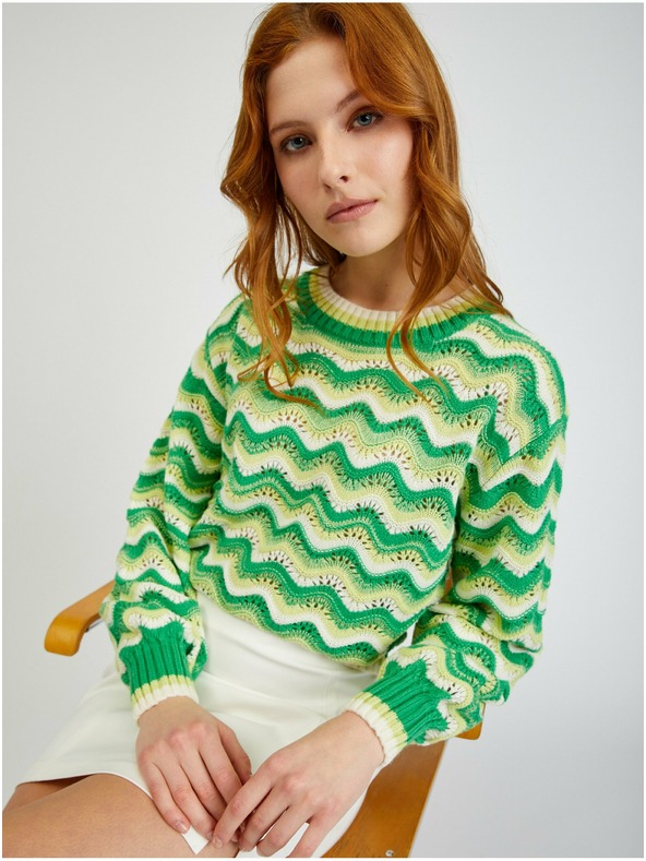 Orsay Žltozelený dámsky pruhovaný sveter ORSAY