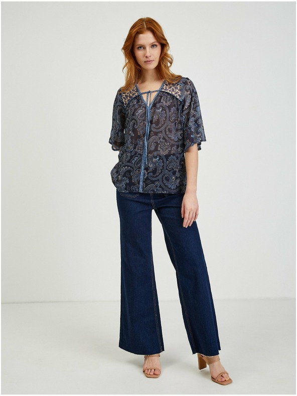 Orsay Tmavomodrá dámska vzorovaná blúzka ORSAY