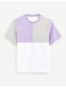 Celio Fialovo-biele pánske bavlnené tričko Celio Dequoi