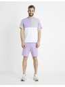 Celio Fialovo-biele pánske bavlnené tričko Celio Dequoi