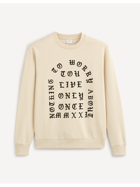 Celio Béžová pánska mikina s potlačou Celio