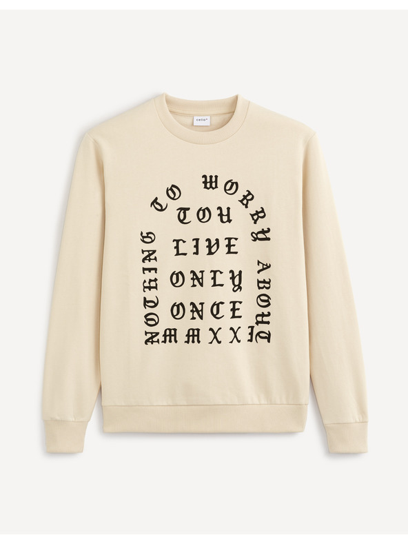 Celio Béžová pánska mikina s potlačou Celio