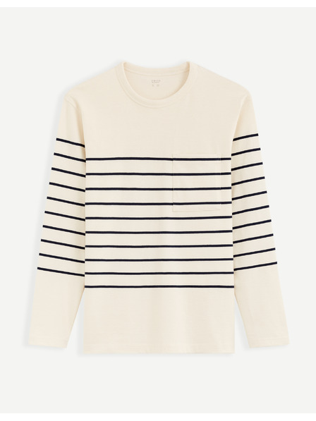 Celio Krémové pánske pruhované tričko Celio Veboxmlr
