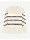 Celio Krémové pánske pruhované tričko Celio Veboxmlr