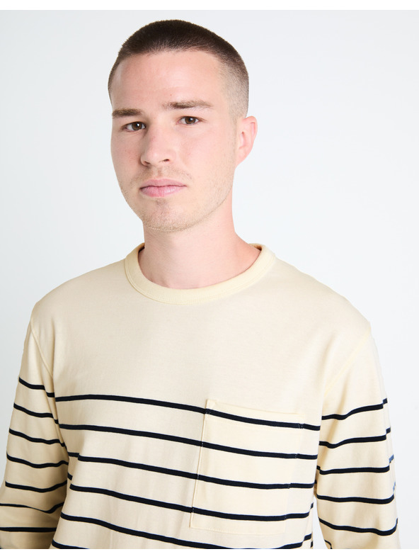 Celio Krémové pánske pruhované tričko Celio Veboxmlr