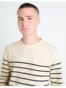Celio Krémové pánske pruhované tričko Celio Veboxmlr