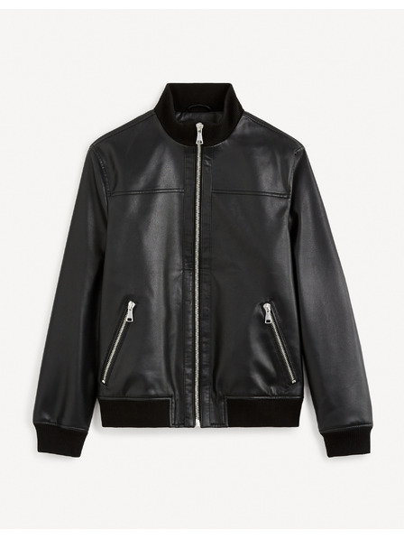 Celio Čierna pánska kožená bunda Celio Gumati