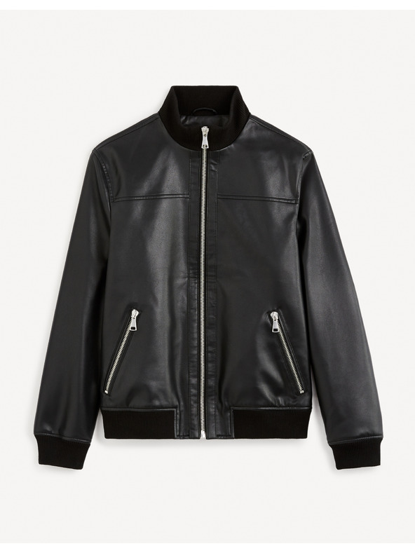 Celio Čierna pánska kožená bunda Celio Gumati