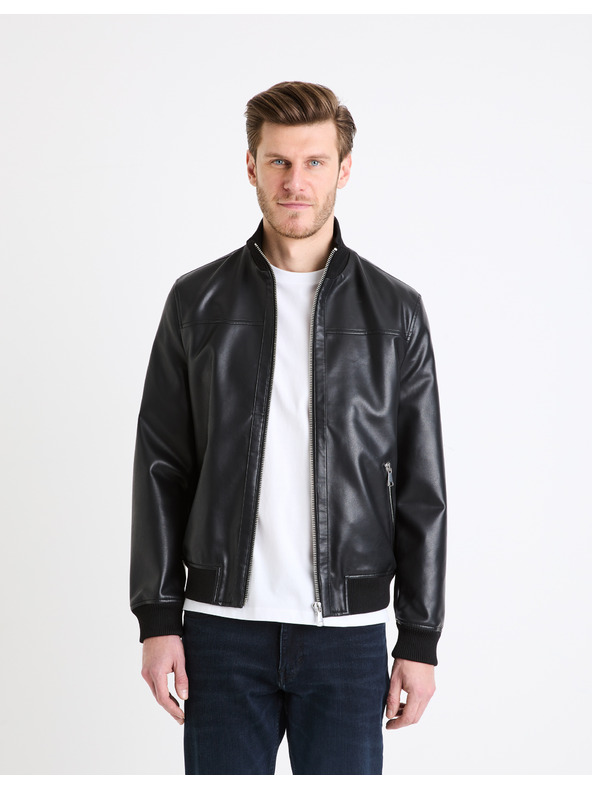 Celio Čierna pánska kožená bunda Celio Gumati
