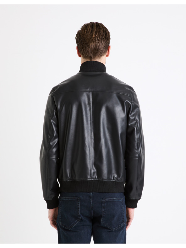 Celio Čierna pánska kožená bunda Celio Gumati