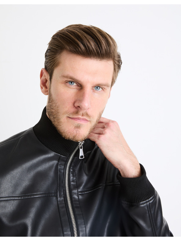 Celio Čierna pánska kožená bunda Celio Gumati