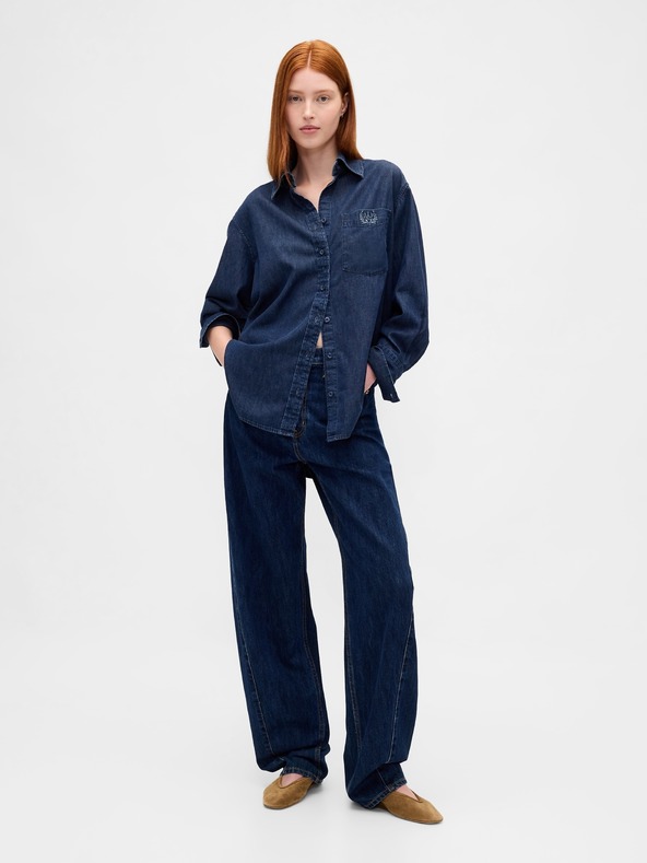 GAP Oversize džínsová košeľa s logom Big Shirt UltraSoft GAP