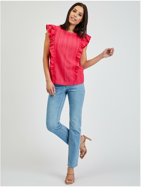 Orsay Tmavoružové dámske tričko s volánom ORSAY