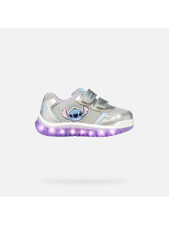 Geox Strieborné dievčenské svietiace tenisky Geox Lightyloo