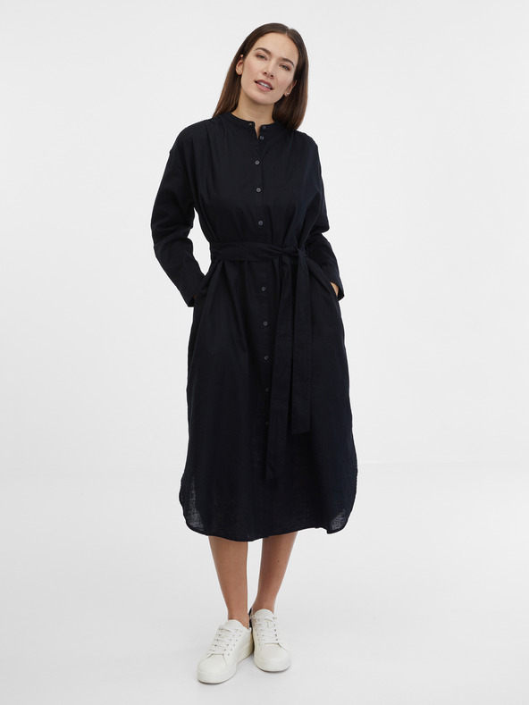 GAP Ľanové košeľové midi šaty GAP