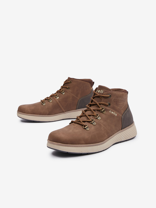 Celio Hnedá pánska zimná členková obuv Celio
