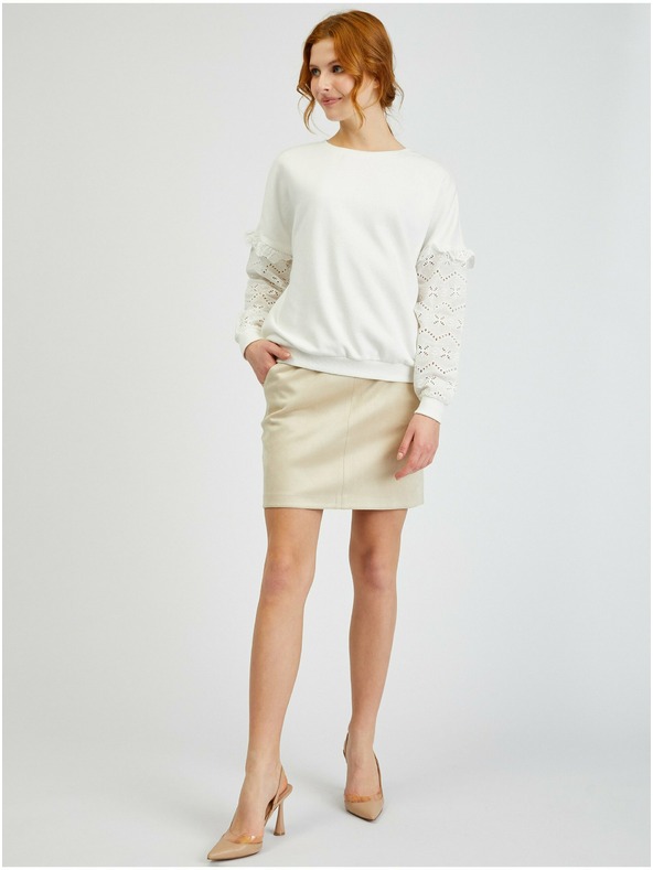 Orsay Biely dámsky sveter s ozdobnými rukávmi ORSAY