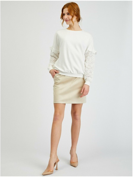 Orsay Biely dámsky sveter s ozdobnými rukávmi ORSAY