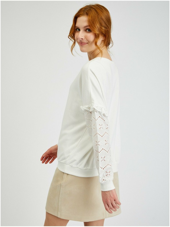 Orsay Biely dámsky sveter s ozdobnými rukávmi ORSAY