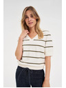 Moodo Blúzka v pruhoch s krátkymi rukávmi ecru Moodo