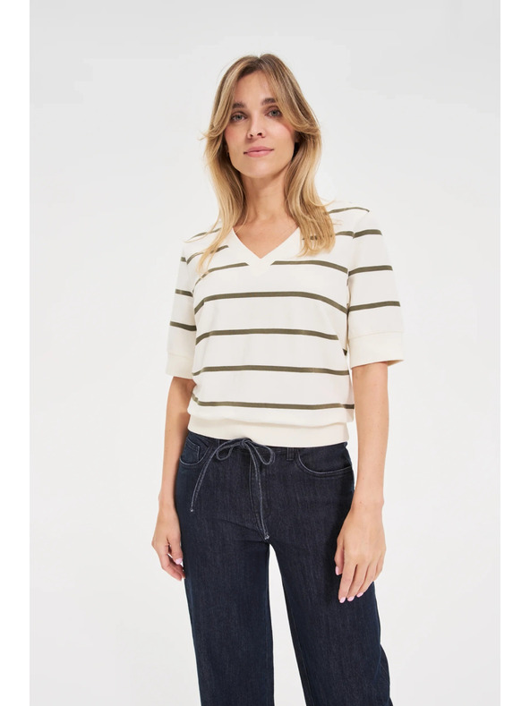 Moodo Blúzka v pruhoch s krátkymi rukávmi ecru Moodo